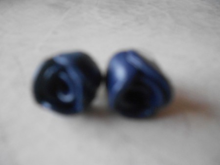 De donkerblauwe grote roosjes (sorry voor wazige foto)